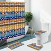 Duschvorhänge geometrische Retro-Muster Vorhang Streifen Punkte Nicht-Schlupfteppiche Flanell Bad Matte Toilettenabdeckung Badezimmer Set Hausdekoration Waschbar