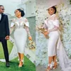2022 Robes de mariée courtes Lace Lace Long Man Gowns Bridal Longueur Africain Thé Personnaliser Robe de Soiree 161h