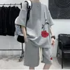 M-5xl Korean Fashion Streetwear Hip Hop Rose Rose Casual Short Cost Tshirt 2 Pieds set Summer Tracksuit Suit Men Harajuku Oversize Tee 240429