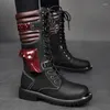 Boots Strongshen Mentiar Motorcycle en cuir Mid-Calf Combat Hightop Casual Steel Toe Punk Bootstactical Army Boot