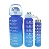 3pcs bouteille d'eau de sport avec des hommes de paille pour femmes Fitness Plastique tasse en plastique bouteilles d'eau froide avec marqueur temporel drinkware 240511
