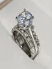 2019 Nowy przylot luksusowa biżuteria 925 Sterling Srebrny rundy Cut White 5A Cubic Zirconia CZ Diamond 3pcs Wedding Women Band 1263099