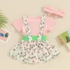 Clothing Sets Born Baby Girl Romper Solid Color T Shirt Tees Top Bear Embroidery Belt Skirt Suit Headband 3Pcs Spring Clothes