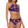 Damen Badebekleidung rosa Vögel drucken Bikini Badeanzug Flamingo Muster sexy Push -up ästhetische Set Frauen Poolgurt Badeanzüge