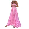 Abiti casual Abito a strisce Summer Drenpe Women senza maniche Traccia Strappy Strappia Squadra Long Beah Grande Swing Pieghe MAXI senza schienale