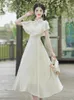 Casual Dresses Vintage Chinese Style Cloak Sleeve Fairy Dress For Woman Summer Retro Embroidery Floral Elegant Lady Formal Faldas