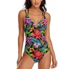 Swimwear Women's Tropical Floral Swimsuit Blue Flowers One Piece Bathing Trots Sexy Funny Rave Beach Wear plus taille