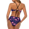 Damen Badebekleidung rosa Vögel drucken Bikini Badeanzug Flamingo Muster sexy Push -up ästhetische Set Frauen Poolgurt Badeanzüge