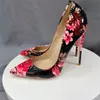 2022 Flower Stampa Donne Glossy Brevetto Pompe a spillo floreale floreale scarpe ad alto tallone chic size 34-45