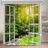 Shower Curtains Forest Landscape White Window Spring Rustic Plants Nature Scenery Bathroom Curtain Polyester Fabric Home Decor