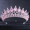 Pink Crystal Headwear and Crown Female Bride Pink Water Diamond Ball Dial Crown Headwear Bride Wedding Hair Jewelry 240430