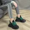 Fitnessskor avslappnad snörning korg net 7 cm sneakers chunky klackar kvinnors plattform massiv antislip pu läder vit höst kvinnor