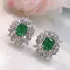 Stud Earrings Trendy 2024 S925 Silver Synthesis Emerald 7 9mm Flower For Women Fine Jewelry Europe Gemstone Gift