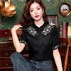 여자 블라우스 새틴 중국 스타일 셔츠 여름 자수 빈티지 느슨한 짧은 소매 여성 상단 패션 의류 ycmyunyan