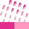 Falso unhas 24pcs vestíveis gradiente roxo rosa longo de quatro linhas de cores manicure