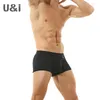 Cueca ui roupas íntimas masculinas masculinas de nylon fino personalidade simples de personalidade intermediária de cintura U-Convex 3D de quatro cantos da cintura