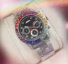 Trend biznesowy Wysokie zegarki ze stali nierdzewnej Mężczyźni kwarc Chronograf Chronograf Day Data Kalendarz Kolorowe diamenty pierścień Randwatch Relogio Feminino Prezenty