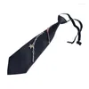 Bow Ties Punk Small Black Neck Tie With Metal Chain Star Heart Crystal Pendant Pretied Necktie Bowtie For Women Mens Uniform