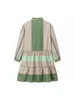 Повседневные платья Женщины 2024 Spring Fashion Patcwork Green Print Lake Mini Dress Girls Одинокая грудь с длинным рукавом короткий