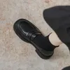 Sapatos casuais lefu preto para o estilo de outono feminino um passo pequeno de couro grosso solteira solteira # 625414