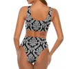 Swimwear Women's Baroque Imprime Bikini Set White and Black Massuit de bain sexy Push up Up High Waited Pool Elegant Beach Tenues de plage