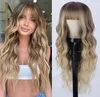 Lace wig hair European and American wig female long curly wig gradient color full bangs machine-made chemical fiber headgear high temperature silk wig