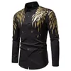 Mens casual and comfortable golden wing printed shirt is selling in 2024 slim fit long sleeved formal business shirt is fashionable 240425