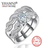 Yhamni Fine Jewelry Classic Marquise CZ Diamond 2 Anelli Siemi solidi 925 Gioielli per feste nuziali a banda d'argento per donne KR127708810