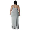 Frauen Plus Size Maxi Kleider Quasten Summer Beach zweiteiliger Rock sexy asymmetrische Ausschnitte Rand High Slit Night Out Kleidesets