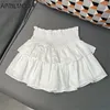 Skirts 2024 Women's Summer Cake Pleated Korean White Black Puffy Short Skirt Ruffle Elastic Waist Anti Glare A-line Mini