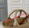 Fashion Composite Beach Bag Damen Sommerhäkeln stricken Hallow -Mesh Totes Bag Frauen Schulter Strohgrashandtaschen