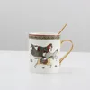 Estilo europeu de porcelana caneca de caça de café xícaras de leite de leite china canecas canecas de água com colher dourada de aniversario água 240511