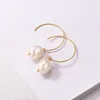 Boucles d'oreilles enveloppées Gold Couleur 12 mm Baroque Pearl Open Coil Drop Jewlry for Women Girls