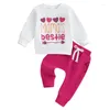 Kläduppsättningar Småbarn Baby Girl Boy Valentines Day Love Outfits Letter Print Långärmad tröjor