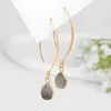 Kolczyki Dangle Fashion Natural Stone Water Drop Kinring Labradourit Quartzs Hook łzowe ucha biżuteria