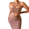 2pcSset Women Long Jirt sets Sexy Bless Tube Top BodyCon Maxi jupes Y2K Two Piece Tenfit Clothing Summer Beach Wear 240510