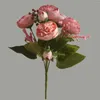 Fleurs décoratives 1 bundle 28 cm Artificiel Snowflake Tea Rose 5 Head Bouquet Flower Ornement Arrangement pour la décoration de mariage à domicile vintage