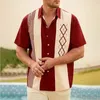 Camisa de boliche de estilo dos anos 50 para homens listrados casuais respiráveis camisas de manga curta de verão 240508