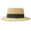 Bérets 2024 Boater unisexe Chapeau plat top plate Raffia Paille pour hommes femmes en plein air