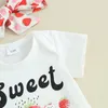 Zestawy odzieży niemowlę dziewczynki letni strój Letter Strawberry Short Sleeve Romper Shirt Flare Pants Opaska na głowę Zestaw ubrania 3PCS