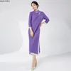 Robes décontractées miyake robe violette chinois style féminin haut de gamme 2024 Spring rétro amélioré la version Cheongsam plissée