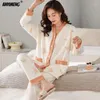 Moda de sono feminina Plus Tamanho M-5xl Cotton Women Women Women Pijamas Kimono Cardigan Mangas compridas Lady Pijamas Lady Pijamas