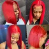 Red Bob Wig Heuvrages Straitement court 220% densité Bob Perruques de dentelle pour les femmes noires Brésilien Perruques de cheveux humains pré-tournés en vente Wigs en gros en vente