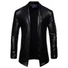 Shiny Gold Pu Leather Blazer Jacket Men Slim Fit Cardigan Mens Blazers Nightclub Party DJ Stage Clothers for Male 240507