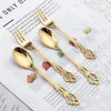 Coffee Scoops Rose Flower Spoon Durable Luxury Luxury Mirror en acier inoxydable Polishing Forks Dessert Colorful Couring Creative Retro