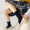 Mulheres meias moda moda estilo coreano kawaii cor sólida garotas fofas algodão respirável absorver suor com babado de babados