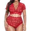 Beha's stelt vrouwen sexy lingerie v nek high taille bloemen kanten kruis bra panty 2-delige set doorzichtige ultrathin underwire plus size 2024