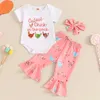 Ensembles de vêtements pour bébé fille de ferme de ferme Bottons de cloche d'été tenue poulet à manches courtes t-shirt Pantalon de fusée habile avec ensemble de bandeau