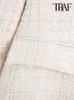 트래프 여성 패션 트위드 더블 가슴 블레이저 코트 빈티지 긴 슬리브 플랩 포켓 암컷 겉옷 세련된 조끼 펨메 240424