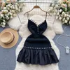Robes décontractées Black French Spaghetti Strap Robe Robule pour femmes Sexy V-Neck High Taist Slim A-Line Party Gown Lady Korean